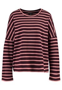 Langärmliges Oberteil in bordeauxrot und rosa horizontalen Streifen, mit Rundhalsausschnitt und lockerer Passform. Aus weichem Baumwollstoff gefertigt.