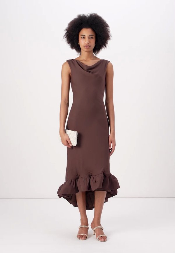 ALIA COWL NECK RUFFLED MAXI DRESS - Occasion wear - chocolate4