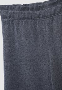 Pantaloni con cintura elastica grigia scura realizzati in tessuto testurizzato, con una finitura liscia e vita arricciata per il massimo comfort.