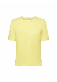 T-shirt giallo a maniche corte realizzato in morbido cotone. Collo rotondo, vestibilità regolare, cuciture minime e superficie liscia. Nessun motivo o dettaglio decorativo.