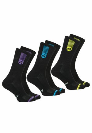 LOT DE 3 PAIRES DE MI-HAUTES  DRY - Chaussettes - noir et jaune-noir et bleu-noir et violet
