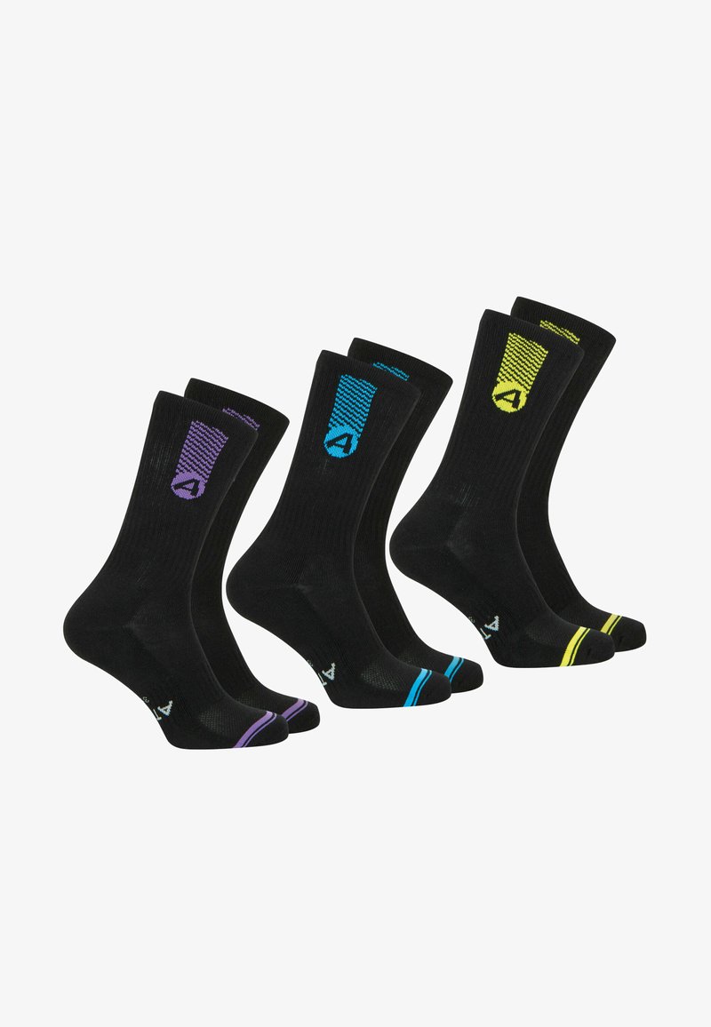 Athena LOT DE 3 PAIRES DE MI-HAUTES  DRY - Chaussettes - noir et jaune-noir et bleu-noir et violet