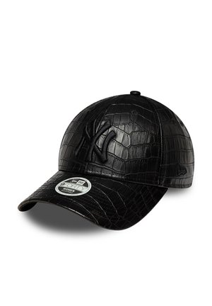 Cappellino da baseball nero in similpelle effetto coccodrillo con logo New York Yankees in rilievo e visiera curva, etichettato per donna, modello regolabile 9FORTY.