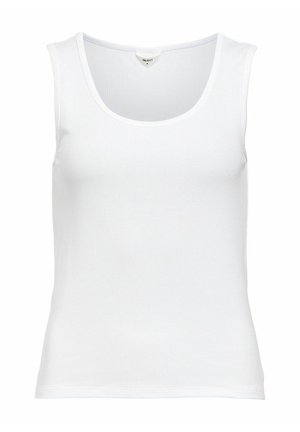 Camiseta sin mangas blanca con escote redondeado, hecha de tela acanalada, con un diseño ajustado y un dobladillo limpio.