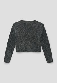 Geknipt zwart sweater met lange mouwen, textuurstof en een ronde halslijn. Glad afgewerkt met een licht fuzzy uiterlijk.
