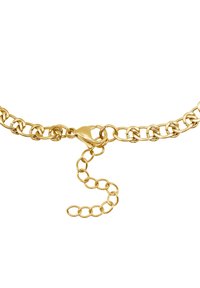 Collana in oro con maglie ovali, un gancio a moschettone e una sezione della catena regolabile per personalizzare la vestibilità.