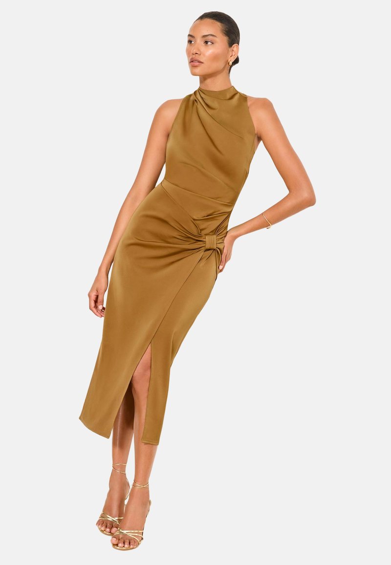 lipsy two tone pleated bodycon dress REGULAR FIT - SATIN WRAP BOATNECK MIDI - Etuikleid - olive green/grün adidas 3 STRIPES Dress