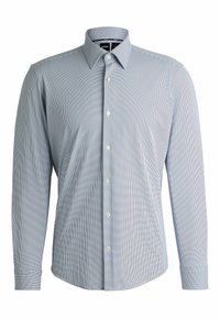 Chemise à carreaux bleue et blanche à boutons, avec un col classique, des manches longues et une coupe regular. Présente un ourlet arrondi et des poignets boutons.