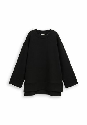 Schwarzes, übergroßes Langarm-Sweatshirt mit herunterhängenden Schultern und gerippten Bündchen, mit einem geschichteten Saumdetail.