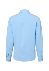 Light blue long-sleeve shirt with a classic collar, straight cut, and buttoned cuffs. Smooth fabric with subtle texture. Back view.