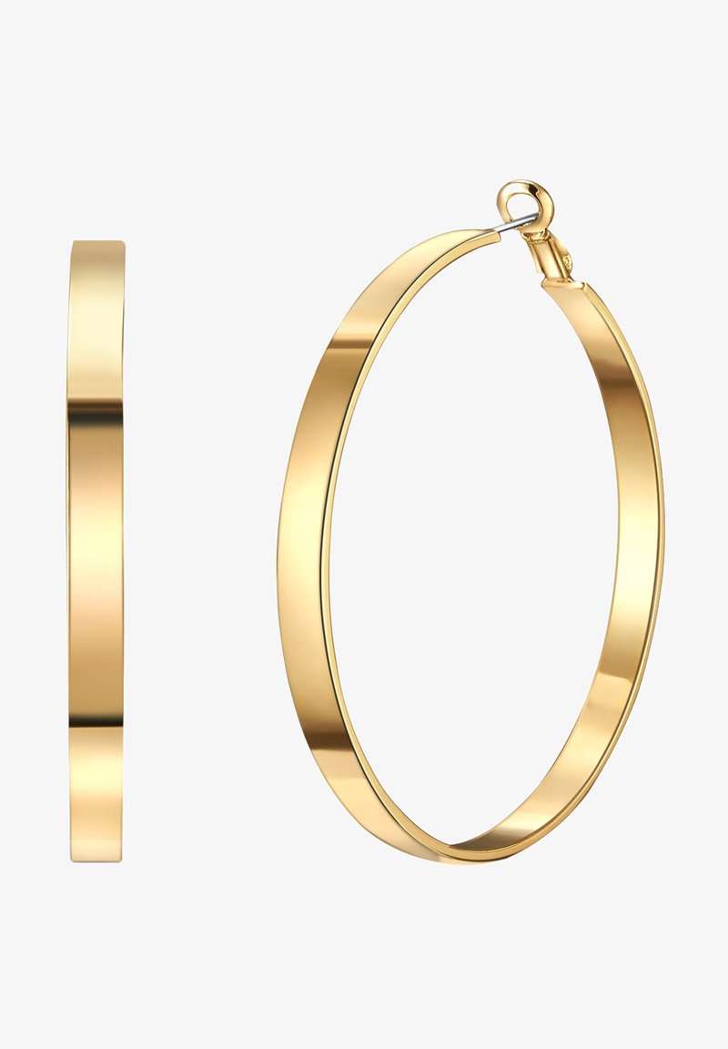 Cercei din aur în formă de cerc, cu o suprafață netedă și strălucitoare, având o formă circulară simplă și un sistem de prindere sigur. Profil subțire cu un finisaj lustruit.