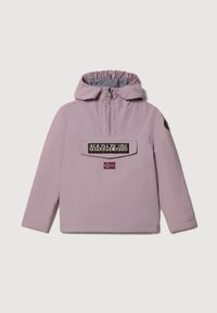 Giacca pullover viola chiaro con cappuccio, dotata di tasca frontale, patch del logo del brand e una piccola accentuazione della bandiera norvegese. Tessuto dalla texture liscia.