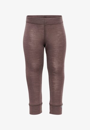 Braune Sportleggins aus strukturiertem Stoff mit tailliertem Schnitt, ausgestattet mit einem Bündchen und engen Bündchen an den Knöcheln.