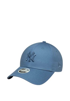 Blaues Baseballcap mit gebogenem Schirm, mit erhabenem New York Yankees-Logo und verstellbarem Riemen für Damen.