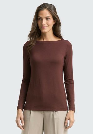 SLIM FIT LANGARM MIT U-BOOT-AUSSCHNITT - Longsleeve - dark pecan brown