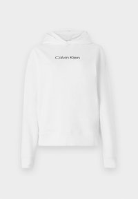 Felpa bianca in cotone, con tasca a marsupio frontale, maniche lunghe e logo "Calvin Klein" in nero sul petto.