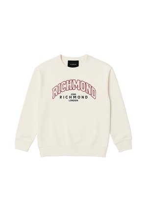 Felpa crema con maniche lunghe, polsini e orlo a coste. Presenta un ricamo rosso con la scritta "RICHMOND JOHN RICHMOND LONDON" sul petto.