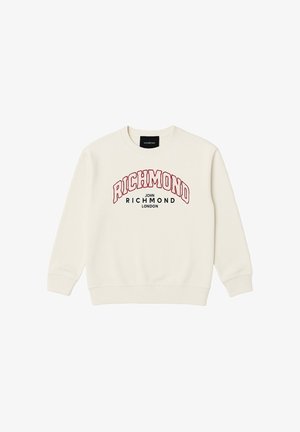 Felpa crema con maniche lunghe, polsini e orlo a coste. Presenta un ricamo rosso con la scritta "RICHMOND JOHN RICHMOND LONDON" sul petto.