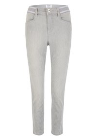 Gestreepte, lichtgrijze broek met een slim fit. Voorzien van een knoopsluiting, twee zijzakken en een brede, gestructureerde tailleband.