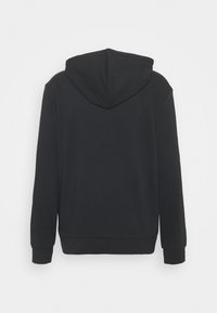 Sweat à capuche noir à manches longues avec une capuche, des poignets et une ceinture côtelés, montré de dos sur un fond clair uni.