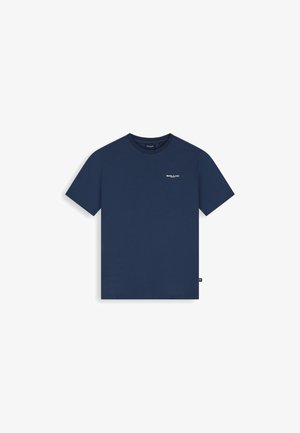 Marineblauw T-shirt met korte mouwen en ronde hals, met een klein wit "BALLIN'"-logo op de linkerborst en een klein zijlabel.