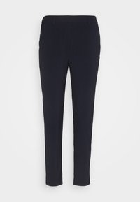 Pantalon noir droit avec passants de ceinture et devant épuré, présenté sur fond blanc.