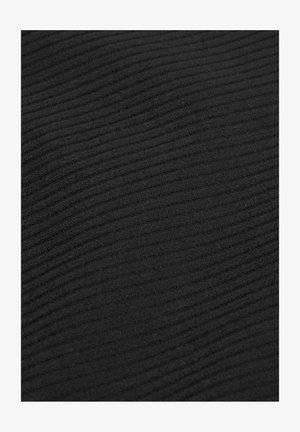 Tessuto nero a coste, caratterizzato da linee orizzontali, morbido ed elastico. Adatto a vari tipi di abbigliamento, con un colore uniforme su tutta la superficie.