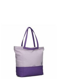 Lila totebag met paarse onderkant. Gemaakt van duurzaam materiaal, heeft het twee stevige handvatten en een eenvoudig ontwerp zonder zichtbare versieringen.