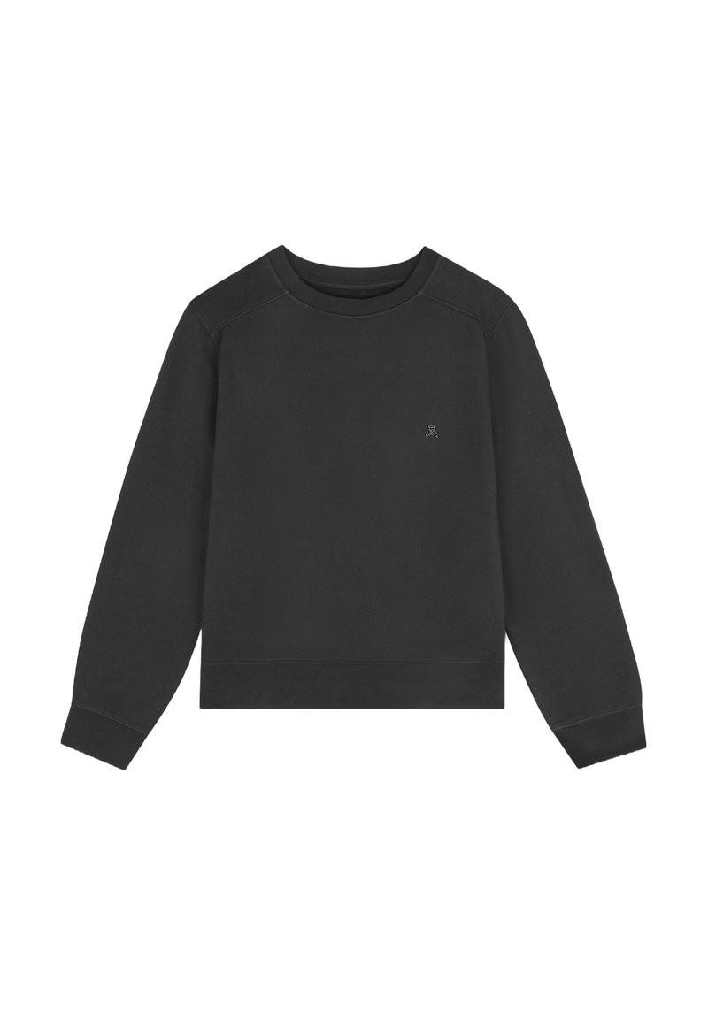 Zwarte sweatshirt met ronde hals, lange raglanmouwen, ribgebreide manchetten en zoom. Klein logo op de borst; gemaakt van zacht katoenmateriaal.
