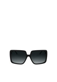 Lunettes de soleil noires surdimensionnées avec une monture carrée ; verres dégradés en gris foncé ; finition mate lisse sur la monture ; sans logos ou marquages visibles.