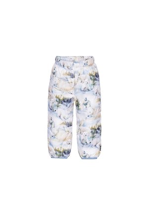 Gevulde kinderbroek met elastische taille en boorden, met een winterprint van ijsberen en besneeuwde bomen.