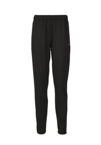 Svarta träningsbyxor med elastisk midja, avsmalnande ben och en mjuk textur. Har en liten logotyp på sidan.