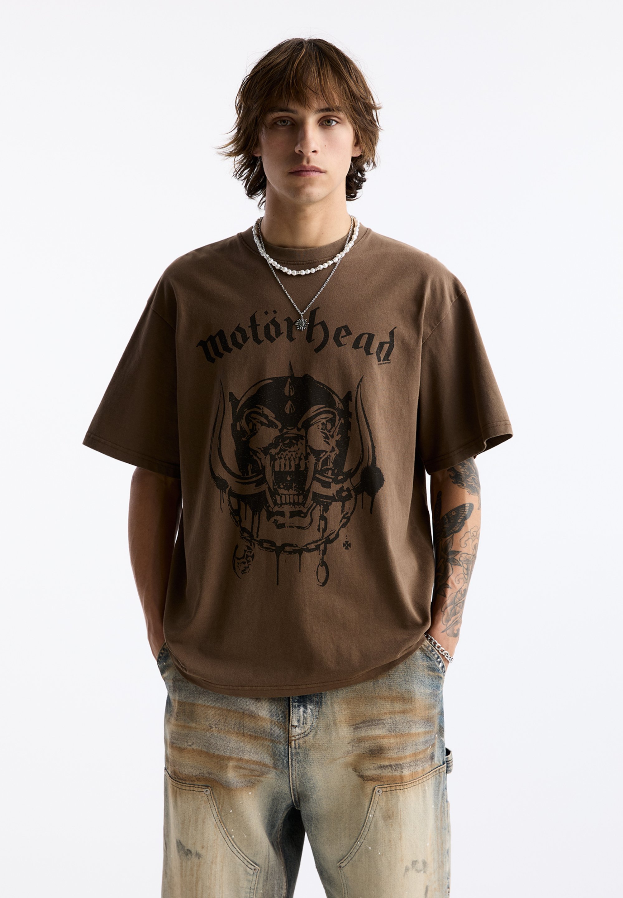 PULL&BEAR SHORT SLEEVE MOTÖRHEAD - T-Shirt print - brown/braun 