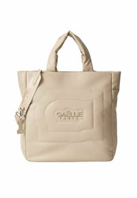 Borsa tote beige con un design trapuntato, caratterizzata dal logo in rilievo "GAELLE PARIS", manici corti e una tracolla staccabile.