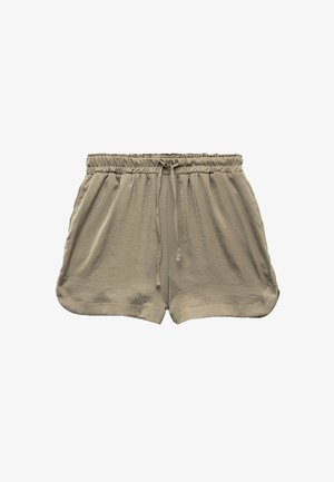 Lichte khaki shorts gemaakt van zachte stof met een elastische tailleband en een verstelbaar trekkoord, met zijopeningen voor meer bewegingsvrijheid.