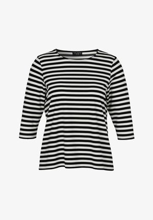 Zwart-wit gestreepte top met driekwart mouwen, ronde hals en een relaxte pasvorm. Gemaakt van een zachte, lichte stof.