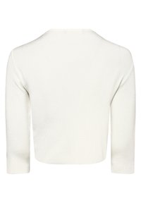 Vit kortärmad tröja med långa ärmar, tillverkad av ett strukturerat stickat material. Har en rundad halsringning och en rak nederkant bak.