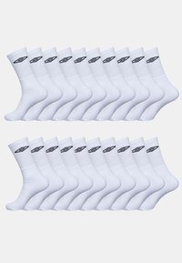 Paquet de 20 paires de chaussettes blanches midi, avec un logo noir sur le bord supérieur. Fabriqué à partir d'un matériau doux et extensible pour plus de confort.