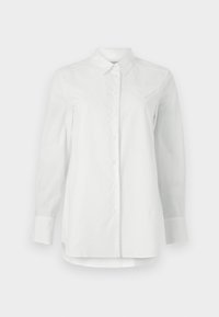 Weißes, langärmliges Hemd mit Knopfleiste. Verfügt über einen klassischen Kragen, Brusttaschen und eine glatte Textur. Schmal geschnitten mit geradem Saum.