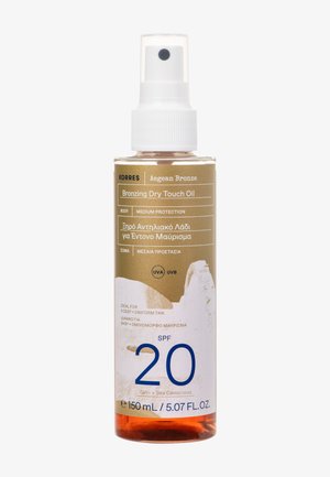Sprayfles Korres Aegean Bronze bronzing droge olie met SPF 20, 150 ml, voor gemiddelde zonbescherming en een egale bruining.