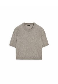 Harmaa lyhythihainen t-paita, joka on valmistettu pehmeästä puuvillasta. Paita sisältää pyöreän kaulanauhan, rentoa istuvuutta ja sileän, teksturoidun pinnan ilman näkyviä kuvioita.