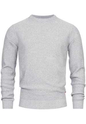 Maglione grigio a maglia con un motivo testurizzato, collo rotondo e polsini e orlo a coste. Realizzato in materiale morbido e traspirante.
