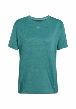 T-shirt teal a maniche corte realizzato in un tessuto testurizzato e traspirante. Presenta un collo rotondo e un discreto logo del marchio sul lato sinistro del petto.