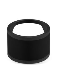 Svart rund plantepotte med jevn matte overflate, med en lett hevet kant og et hulrom for planting. Egnet for innendørs bruk.