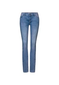 Ljust blå denimjeans med en slim fit-design, fem fickor och en knappstängning, med en lätt urtvättad textur.