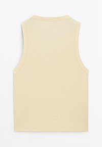 Ärmelloses Tanktop in hellem Beige, aus geripptem Stoff gefertigt. Mit rundem Halsausschnitt und geradem Saum, ohne sichtbare Logos oder Muster.