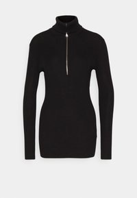 Svart polotröja med dragkedja i halsen. Har ribbad textur och långa ärmar. Slim fit-designen framhäver silhuetten.