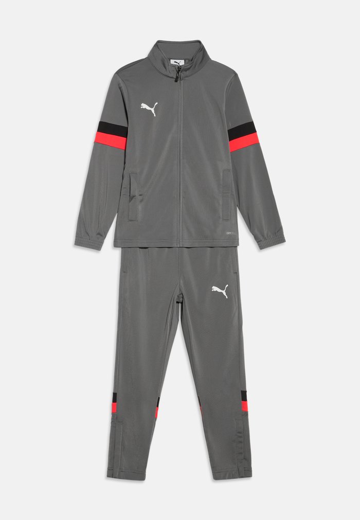 PUMA INDIVIDUALRISE UNISEX SET - Tracksuit - flat medium gray/ white/ ultra red