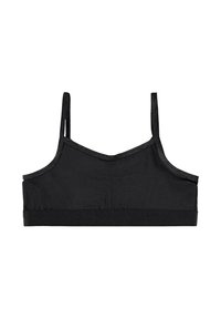Sort cropped bralette med justerbare stropper, blødt bomulds materiale, smal elastisk bånd i bunden og en glat tekstur.