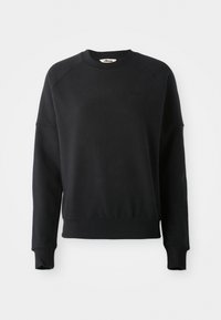 Sweat-shirt noir uni à col rond, manches longues, poignets et ourlet côtelés, présenté sur fond blanc, sans motif ni graphique visible.